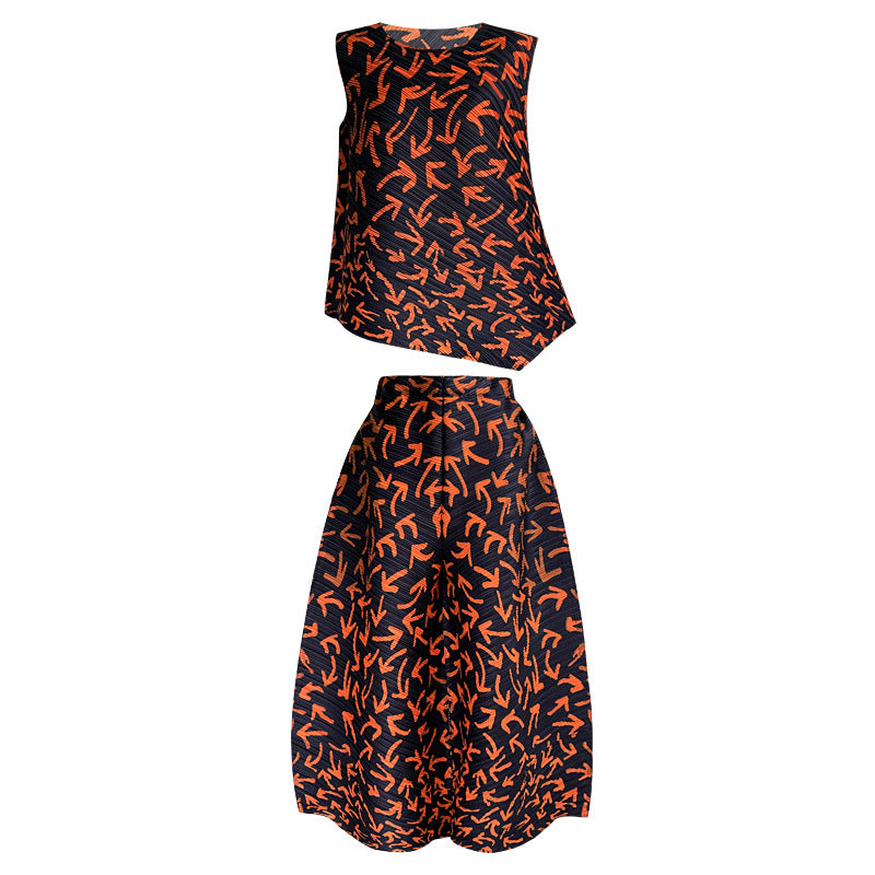 Miyake Pleats Arrow Printed Two Piece Sets