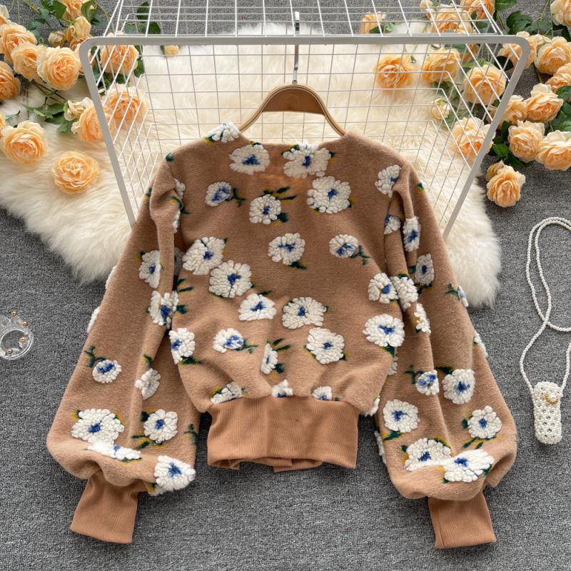 Autumn And Winter New French Retro Three-Dimensional Flower Temperament Slim Single Breasted Cardigan Short Coat Women Fashion