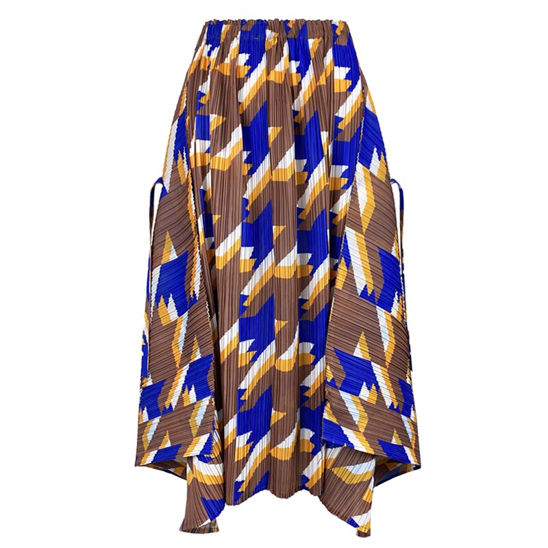 Miyake Pleated Skirts 2022 Spring Autumn Houndstooth A-line Skirt High Waist Fashion Pleated Loose Women Clothing
