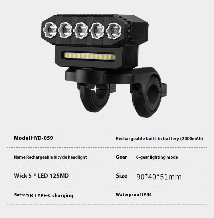 Super Bright Bicycle Light Night Riding ABS Horizontal Headlight With Horn