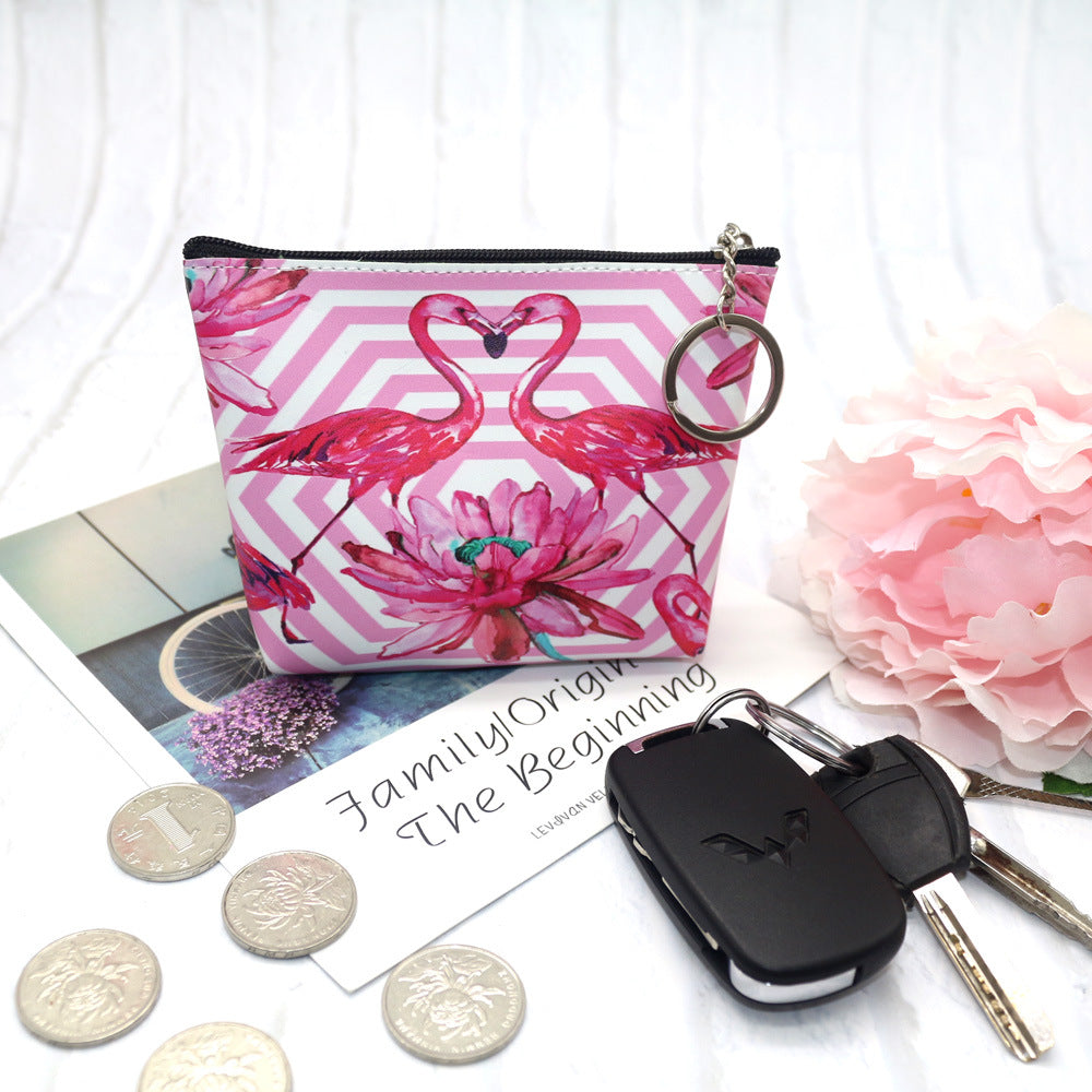 Flamingo print zipped coin purse