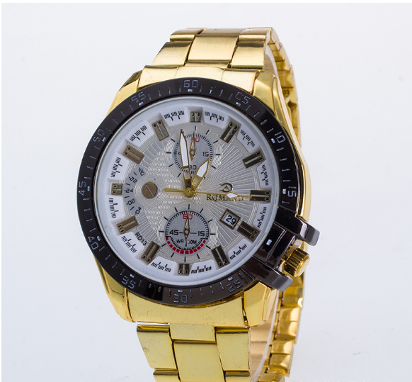 High grade fashionable steel belt, men's sports quartz watch, calendar, false three eye dial, foreign trade popular Watch