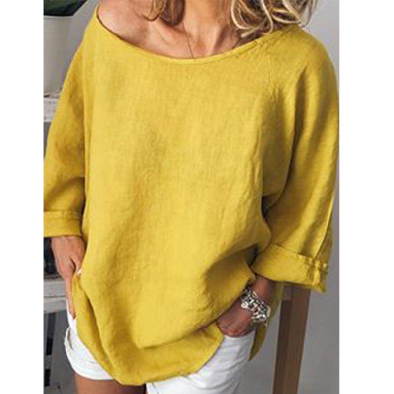 Cotton and linen solid color loose top