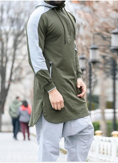 Mens Colorblock Robe Muslim Zip Pocket Sweatshirt