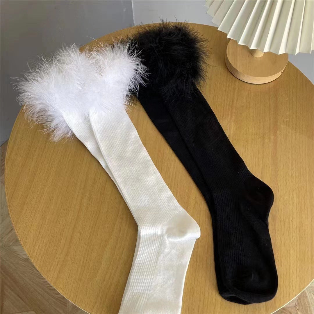 Feather Lace Cotton Mid-calf Length Socks Girl Calf Socks