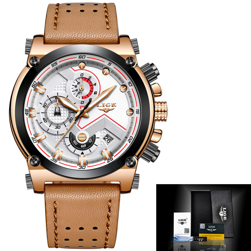 LIGE casual business waterproof belt watch men