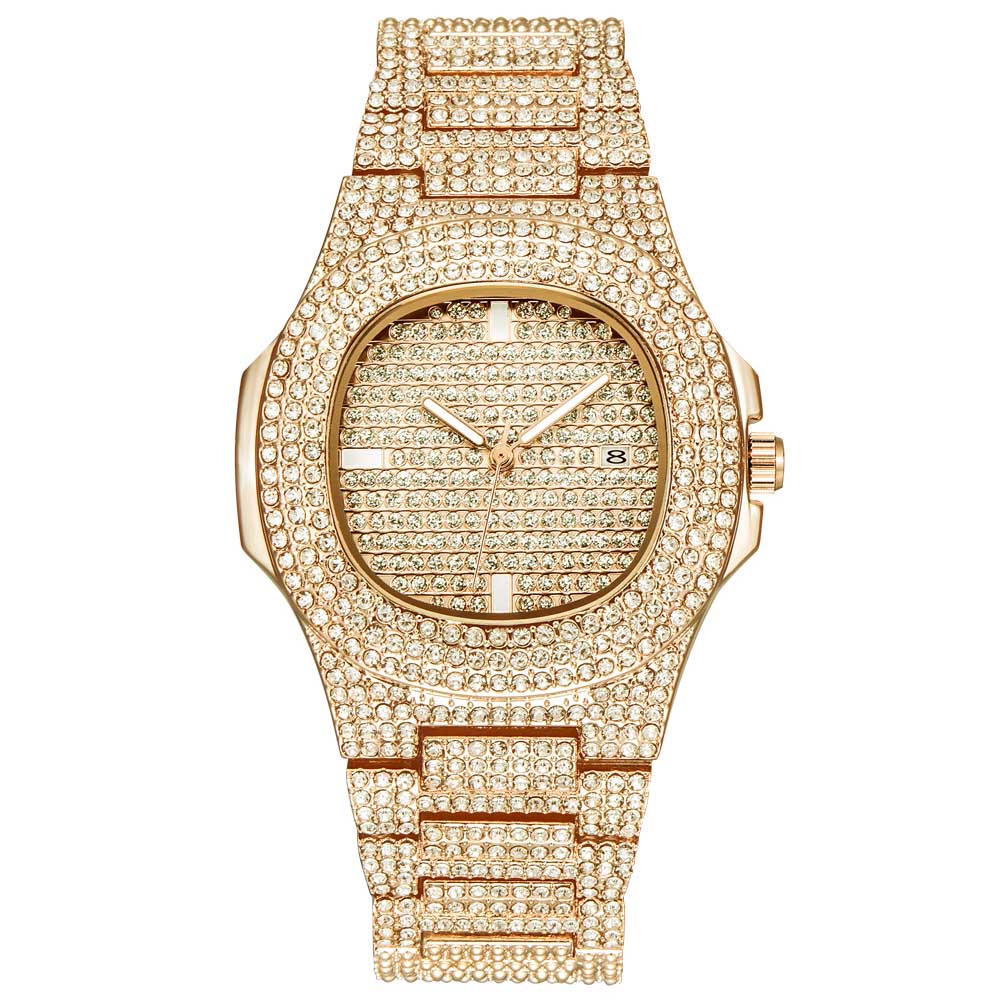 full diamond calendar quartz watch