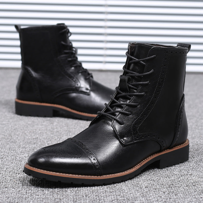 Plus size British style men's boots leather boots men's shoes