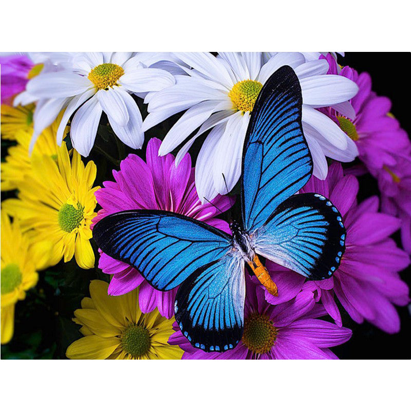 5D DIY Diamond Embroidery Blue Butterfly Flower Diamond Painting Cross Full Square Rhinestone Mosaic Decoration