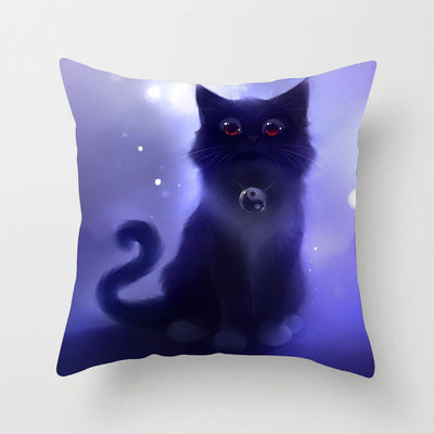 Home Office Cartoon Cat Peach Skin Fabric Throw Pillowcase