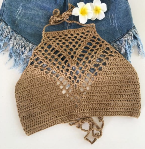 Hand Crochet Beach Bikini Hollow Sexy Beach Braid Wrapped Chest Halter Bikini Underwear