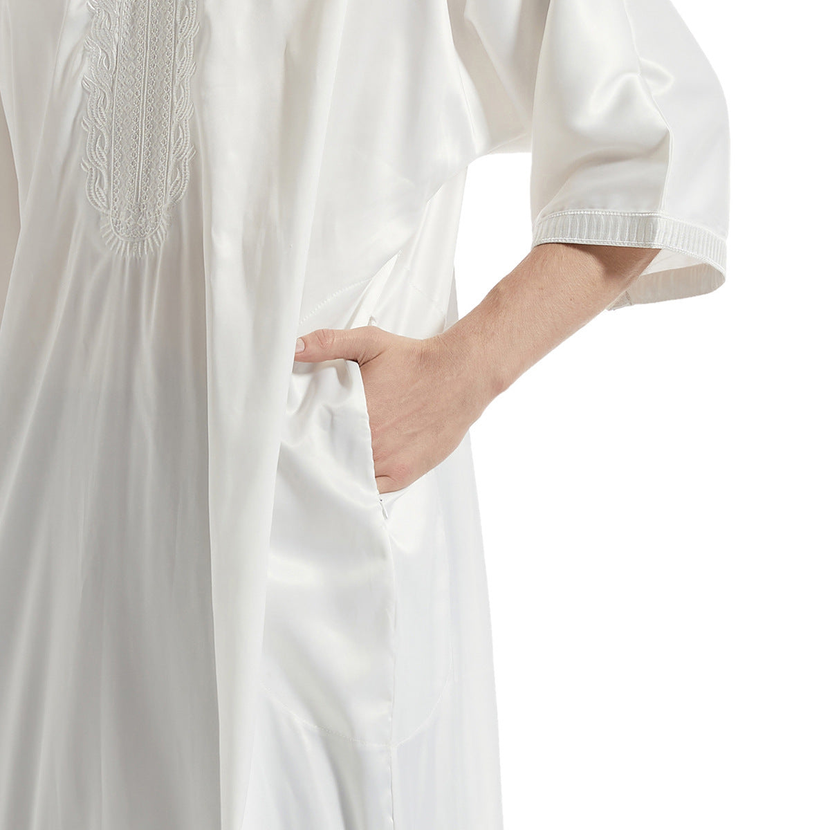 Middle Eastern Muslim Men's Satin Mid-sleeve Embroidered Robe