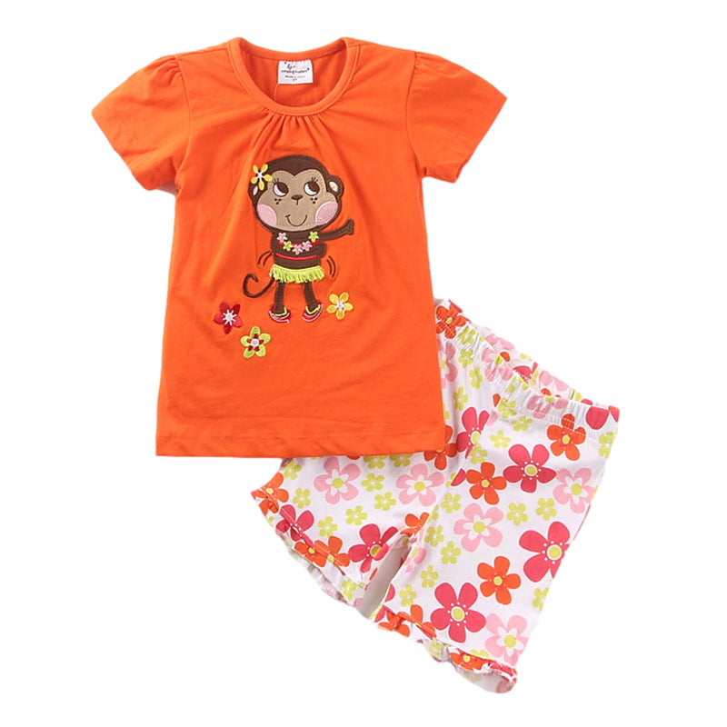 Girls' Embroidered Short Sleeve Children's Suit Short Sleeve