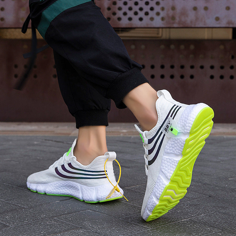 Korean Popcorn Rubber Combination Bottom Stretch Fly Woven Sports Shoes