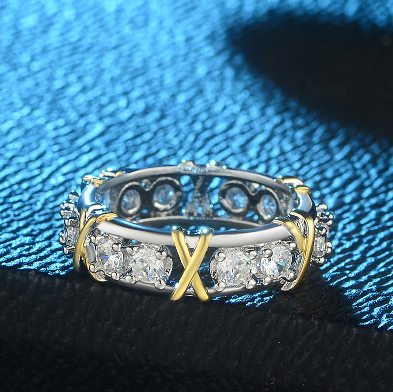 Europe and the United States zircon two-color ring ladies color separation Zircon engagement jewelry