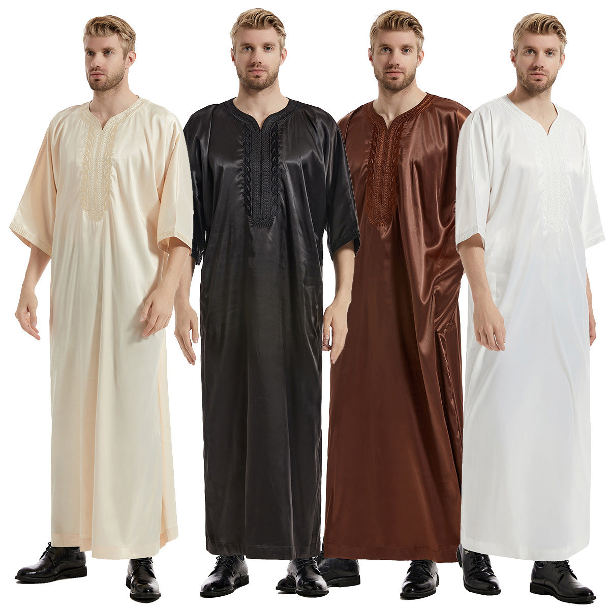 Middle Eastern Muslim Men's Satin Mid-sleeve Embroidered Robe