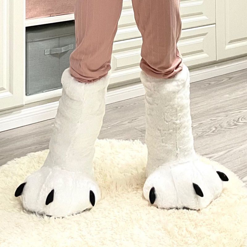 Cute Cartoon Bear Paw Plush Cotton Shoes With High Top And Anti-slip Heel