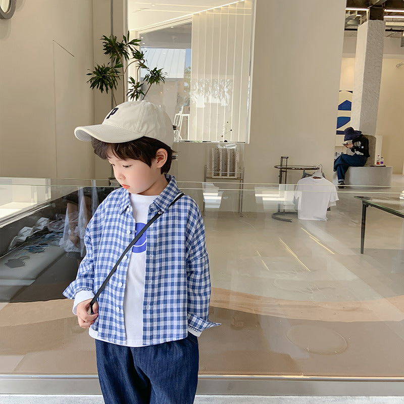 Fashion Boys Autumn Blue Plaid Shirt