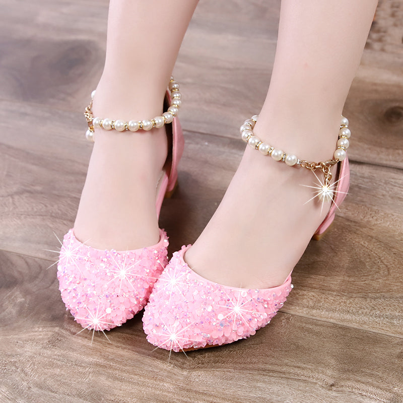 Girls' High Heels, Little Princess, Children's Sandals, Dance Show, Runway Show, Host Flower Girl, Silver Dance Shoes