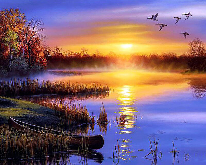 Sea Sunsets Diamond Painting Waterfront Boat Twilight Beauty DIY 3D Diamond Embroidery Coloring By Numbers Beaded Pictures