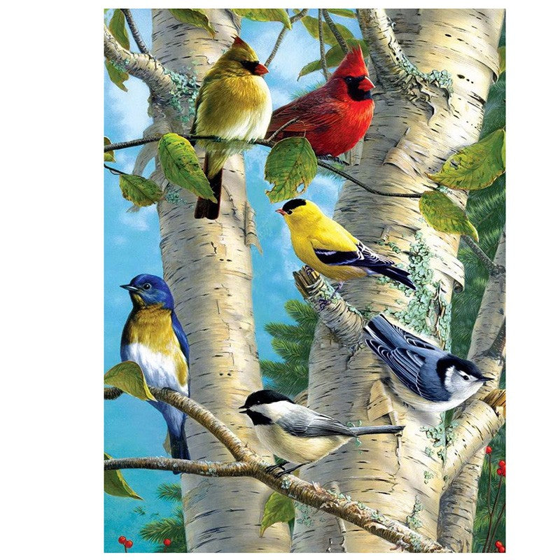 New Mosaic Diamond Embroidery Round Beads Birds IN The Birch Tree Diamonds Cross Oil Painting Beads Inlay Handwork Kits