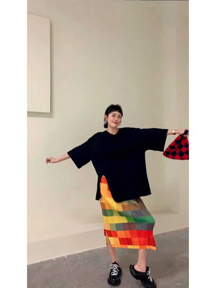 Pleated Sweet Beach Plaid Skirt for Women's Summer New Active and Age Reducing Korean Half Length Skirt