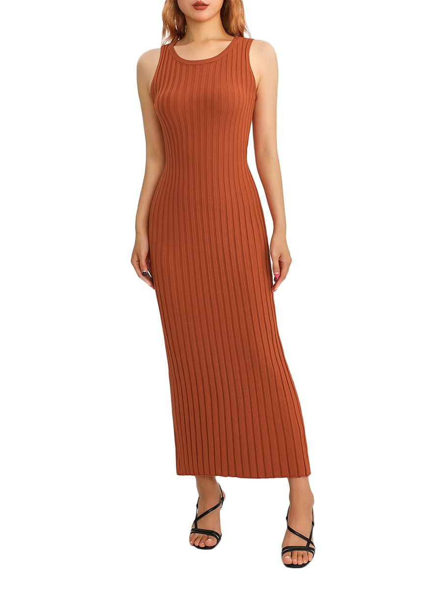 Women Y2k Pleated Ribbed Knit Long Dress Casual Sleeveless Ruched Swing Dress Elegant Vintage Slim Fit Tank Summer Dress