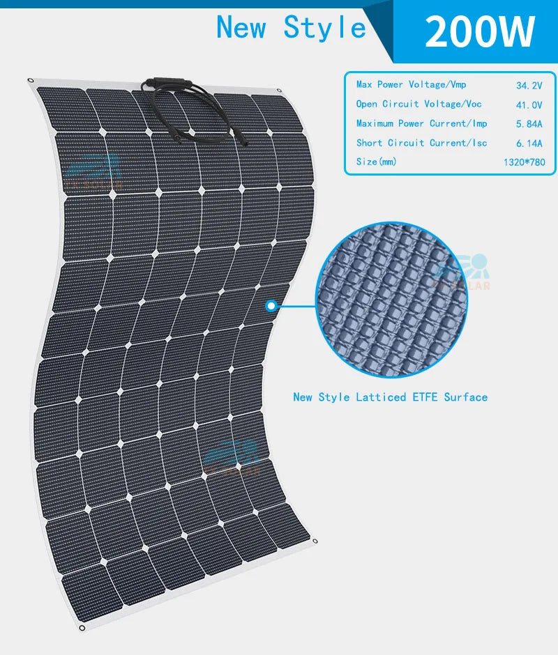 20W - 200W High efficiency SUNPOWER ETFE flexible solar panel Professional automotive rv yacht solar panels Support for custom