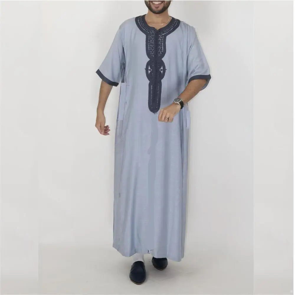New 2025 Men Arab Muslim Fashion Islamic Clothing Men Embroidered Jubba Thobes Homme Moroccan Kaftan Eid Prayer Long Robe Dress