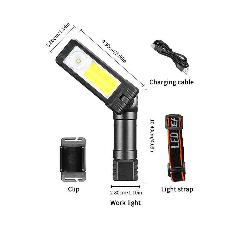 SEAMETAL Portable Work Light 6-Mode 360-Degree Led Charging Head-Mounted/Magnet Base Foldable Inspection Light for Car Repair
