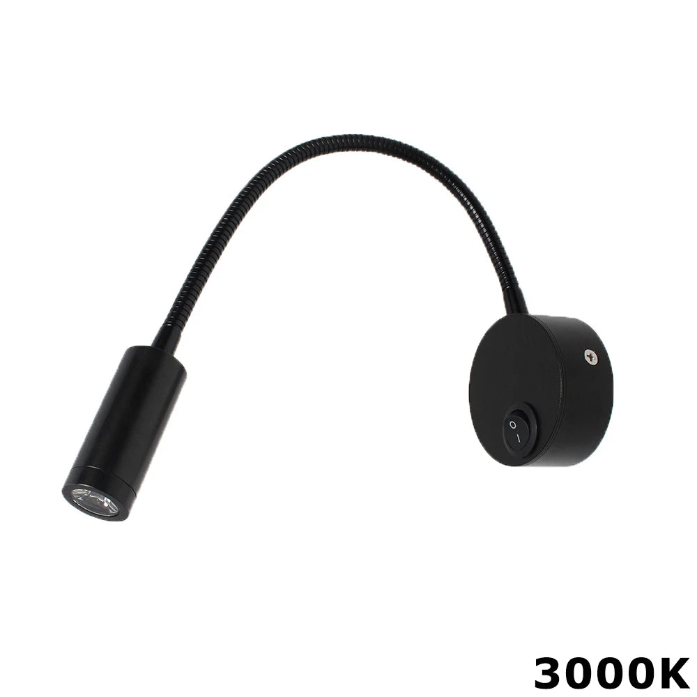 RV LED Reading Light 12V Flexible Gooseneck Wall Lamp 360 Degree Rotation Hose Wall Button Control for Caravan Motorhome Camper
