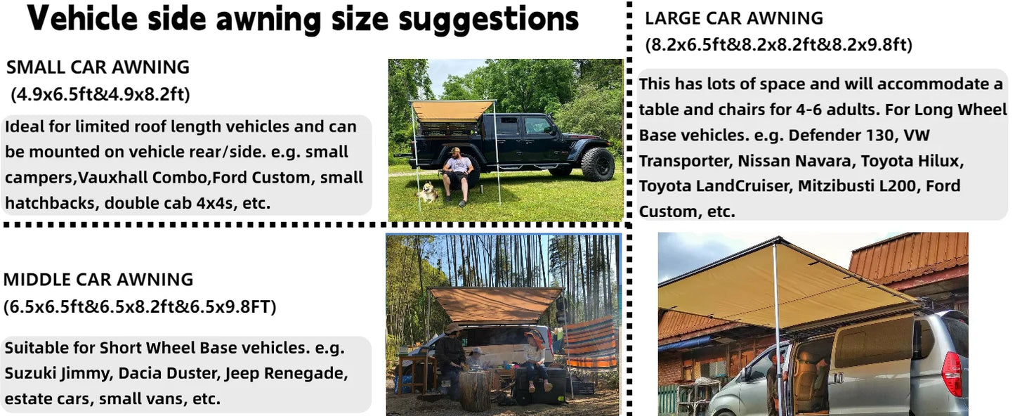 Car Camper Awning , Waterproof Roof Rack Vehicle Awning Truck Canopy Camping with All Metal