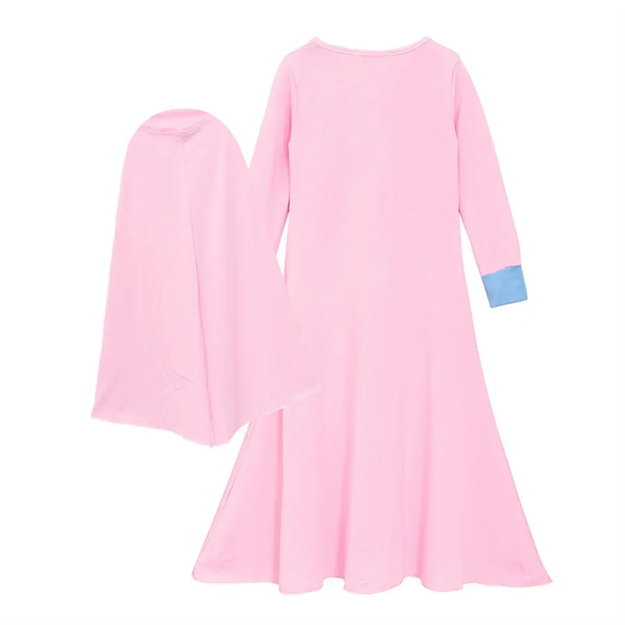 Muslim Islamic Baby Girls Ramadan Abaya With Hijab Full Length Robe Burka Maxi Little Kids Kaftan Girls Prayer Dresses Gowns