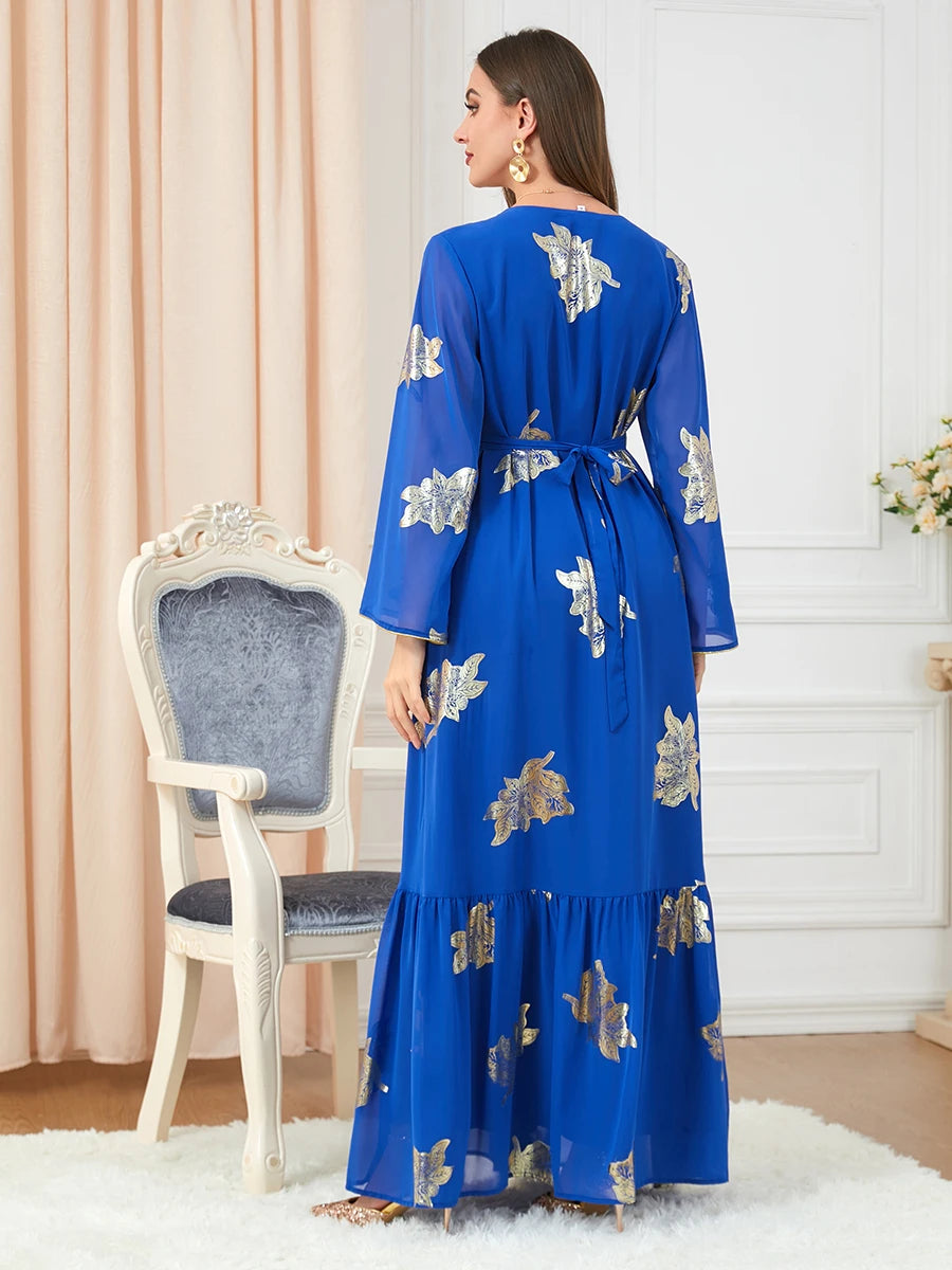 Party Dresses Muslim Abaya Women Dubai 2024 Iron Long Sleeve V-Neck Button Maxi Long Dress Tape Belted Kaftan Split Hem Vestidos