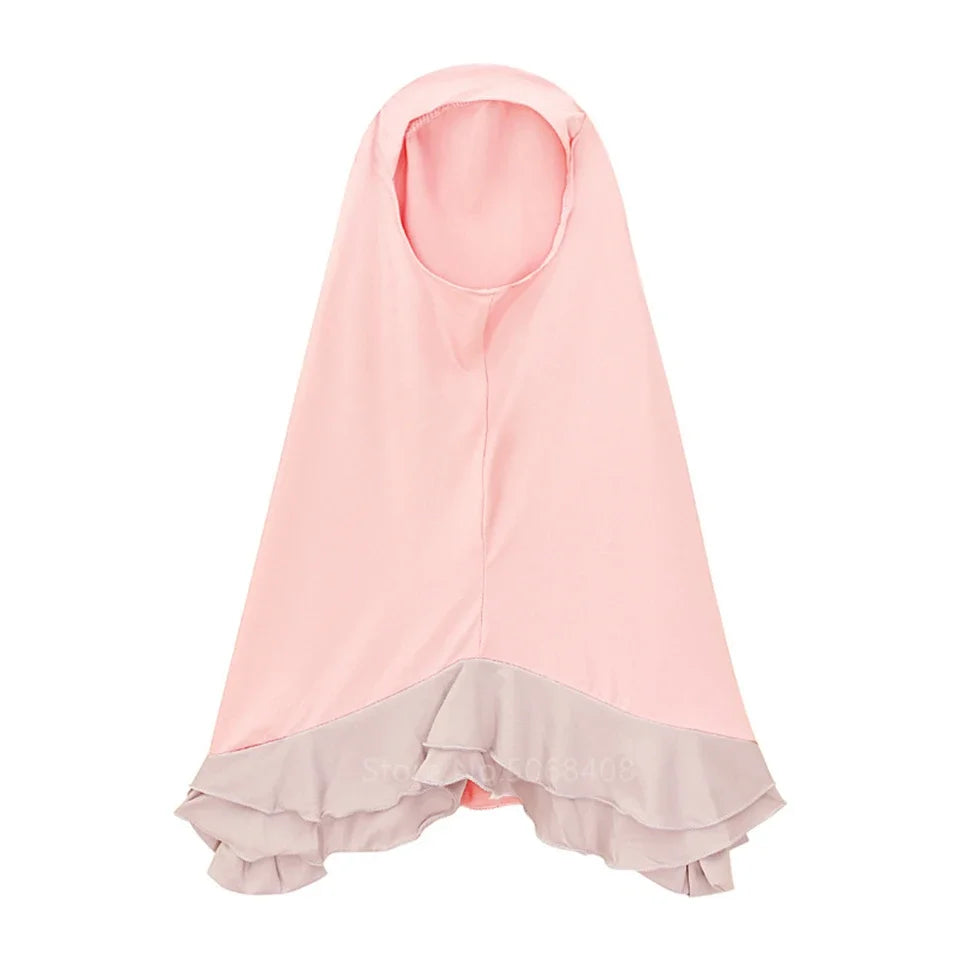 Muslim traditional clothing Islamic robe kids baby girls richer Saudi Arab Dubai solid abaya kaftan with ruffle bow hijab dress