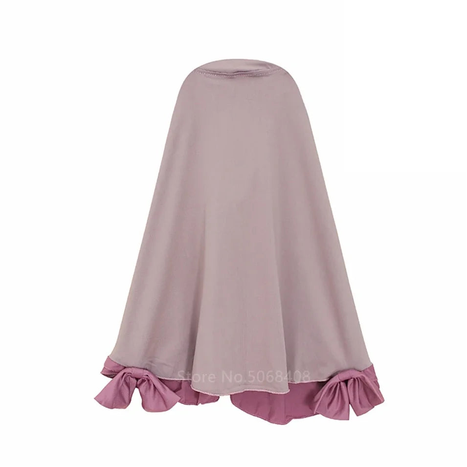Muslim traditional clothing Islamic robe kids baby girls richer Saudi Arab Dubai solid abaya kaftan with ruffle bow hijab dress