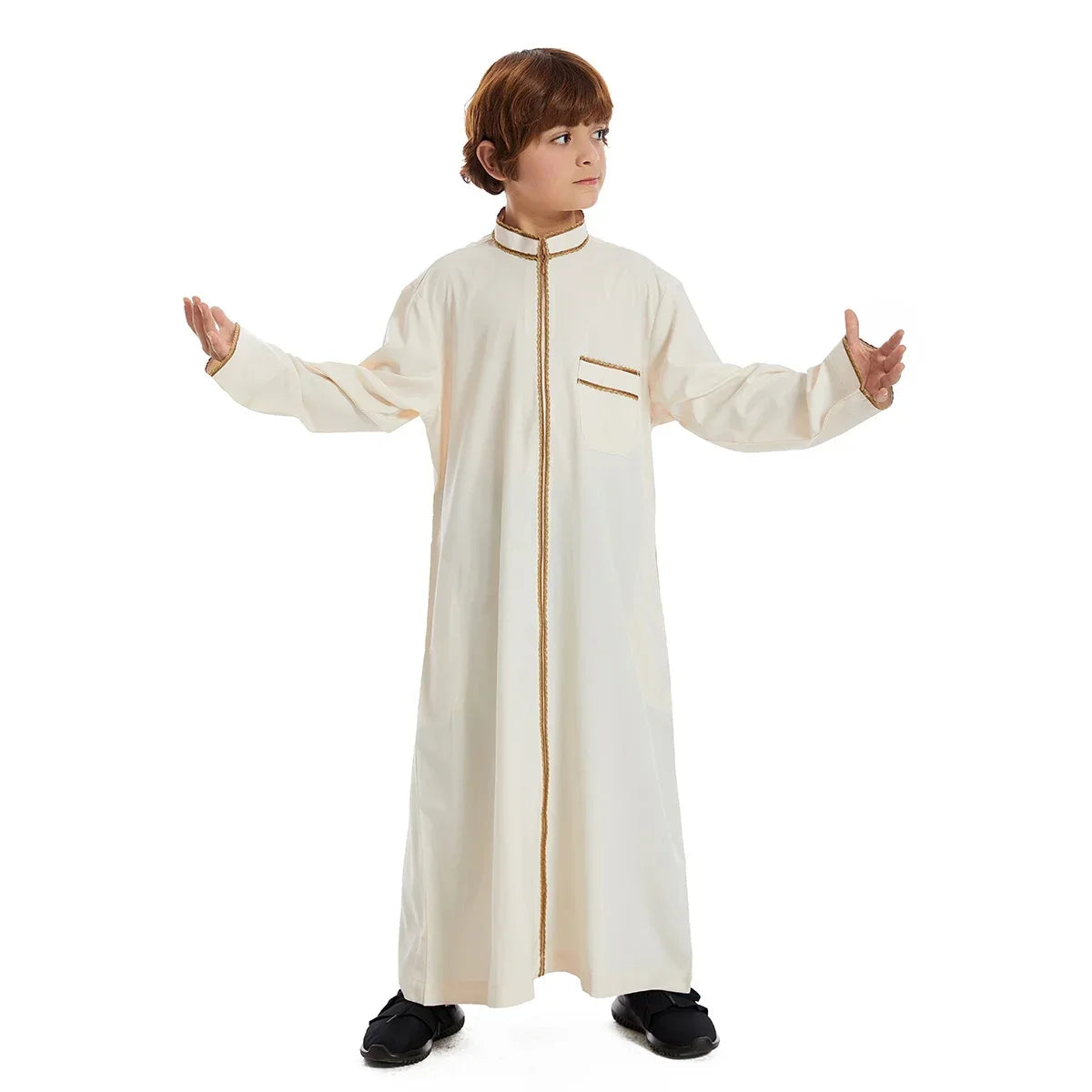 Turkish Muslim Kids Abaya Jubba Thobe Kimono Boy Thobe Thawb Caftan for Children Islam Eid Clothing Long Robe Dress Dubai Saudi