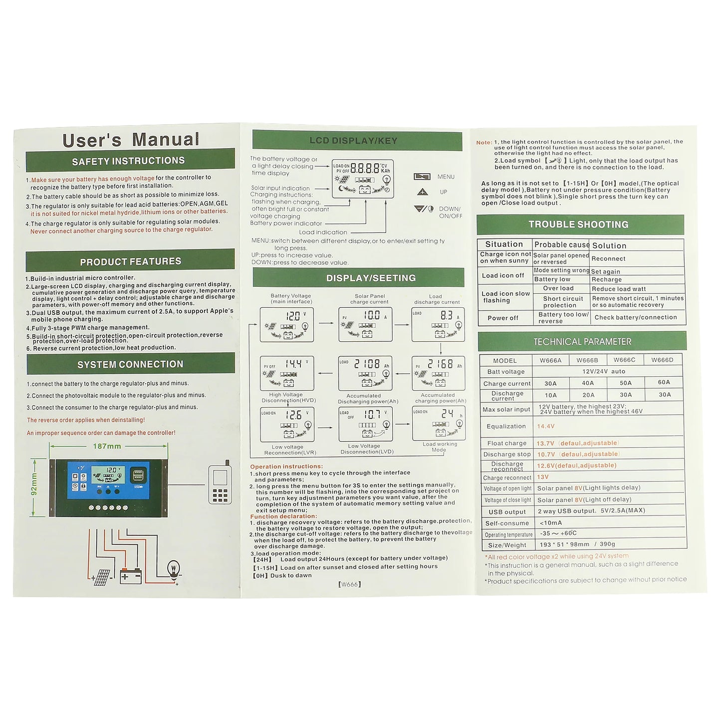 Solar Panel Charge Controller 12V 24V PWM MPPT 10A 20A 30A Automotive Battery Charger Regulator USB Output 5V Max PV 50V DC