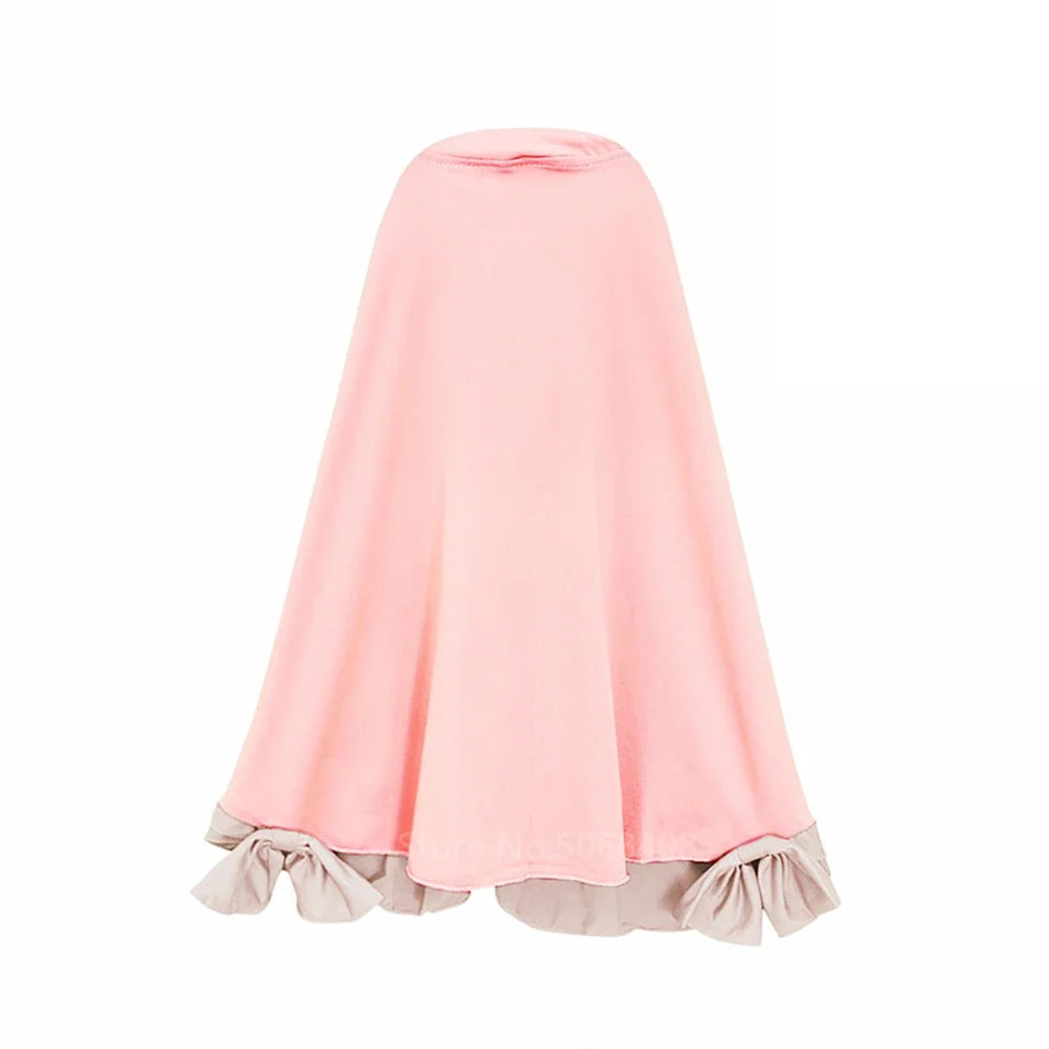 Muslim traditional clothing Islamic robe kids baby girls richer Saudi Arab Dubai solid abaya kaftan with ruffle bow hijab dress