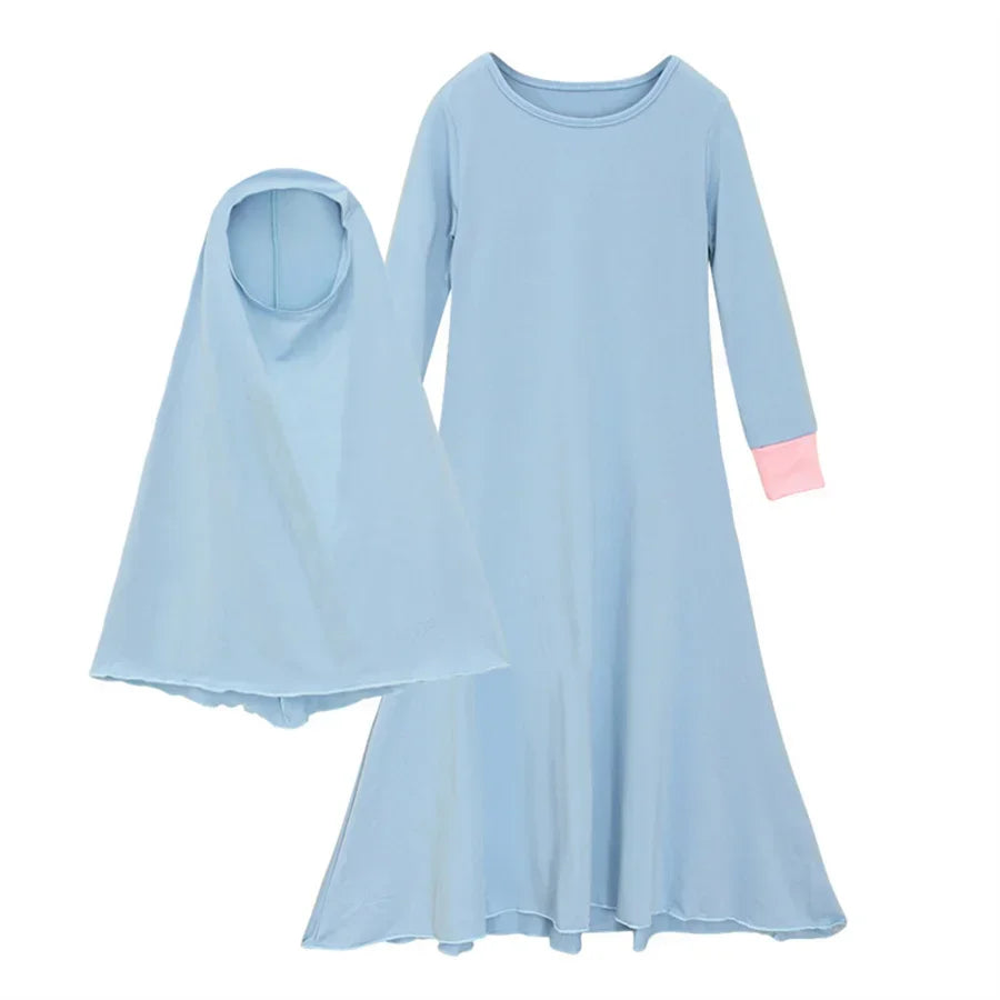 Muslim Islamic Baby Girls Ramadan Abaya With Hijab Full Length Robe Burka Maxi Little Kids Kaftan Girls Prayer Dresses Gowns