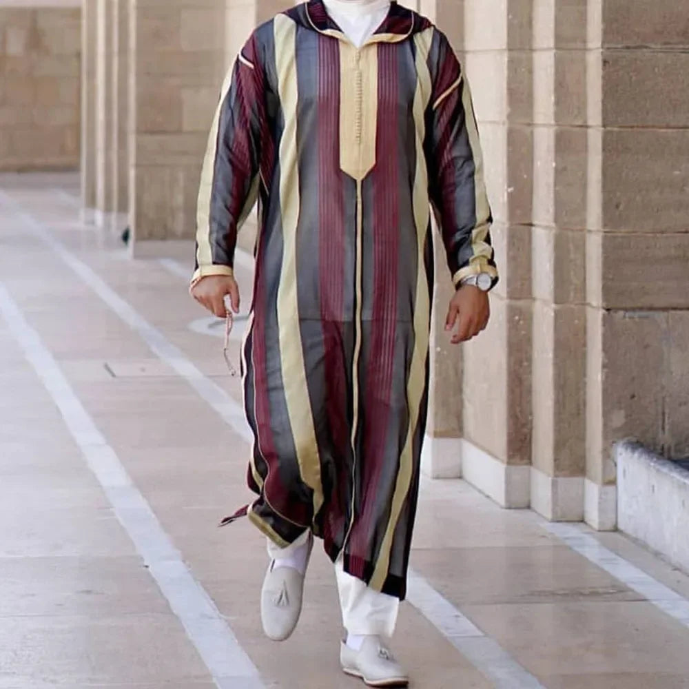New 2025 Men Arab Muslim Fashion Islamic Clothing Men Embroidered Jubba Thobes Homme Moroccan Kaftan Eid Prayer Long Robe Dress