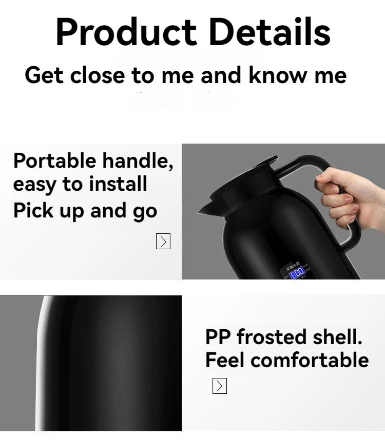 Car Home Electric kettle 1300ML Open Water Cup 12V/24V Temperature-controlled LCD Display 304 Stainless Steel Travel Coffee