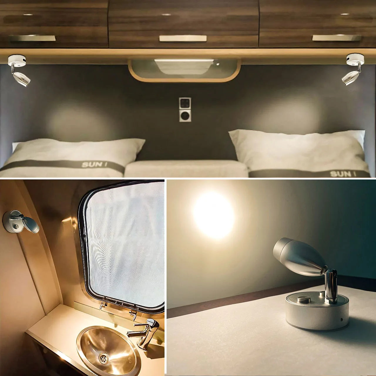 2PCS RV Interior Reading Led Spot Light Dimmiable 360 Degree Rotatable Lamp for Boat Caravan Motorhome Trailer Truck Yacht