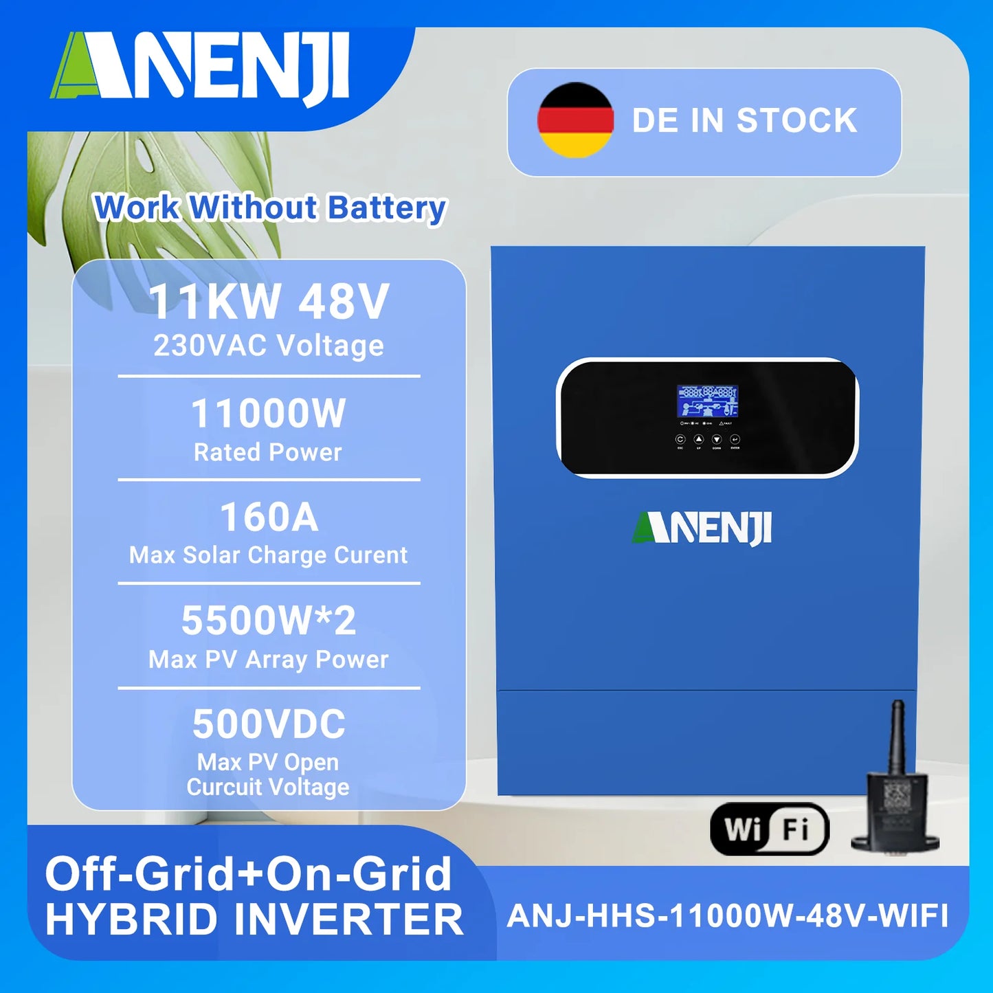 11KW 48V Solar Inverter Hybrid Off Grid 230V Pure Sine Wave MPPT PV 500V 120A Solar Charge Power Home Inverter