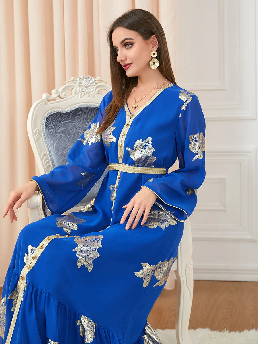 Party Dresses Muslim Abaya Women Dubai 2024 Iron Long Sleeve V-Neck Button Maxi Long Dress Tape Belted Kaftan Split Hem Vestidos