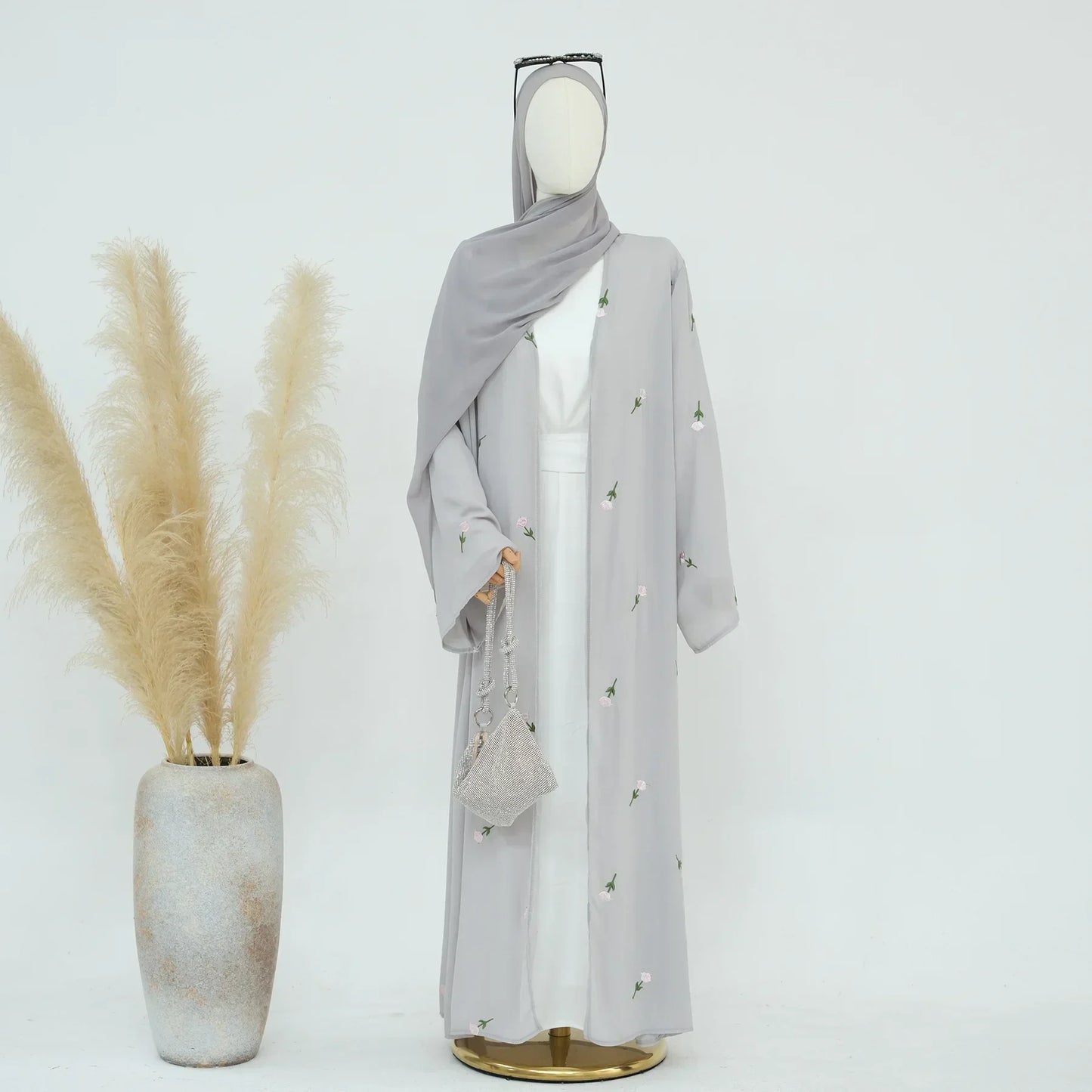 Flower Open Abaya Kimono Embroidery Muslim Abayas for Women Dubai Luxury Turkey Kaftan Hijab Robe Ramadan Eid Islamic Clothing