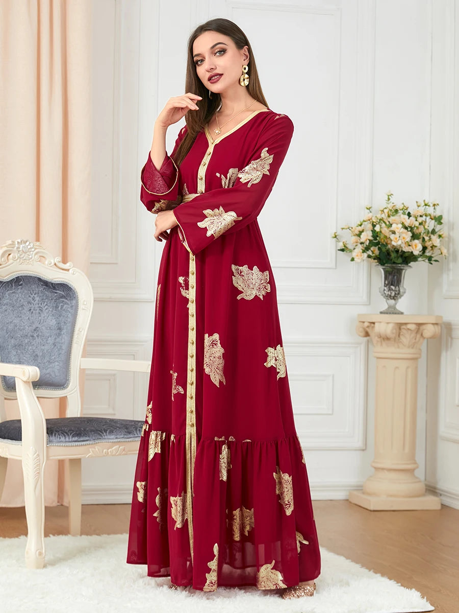 Party Dresses Muslim Abaya Women Dubai 2024 Iron Long Sleeve V-Neck Button Maxi Long Dress Tape Belted Kaftan Split Hem Vestidos