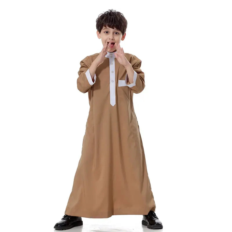 2024 Arab Malay Turkey Muslim Boys Clothing Kids Abayas Dress Children Full Body Robe Dress Teen Age TH873