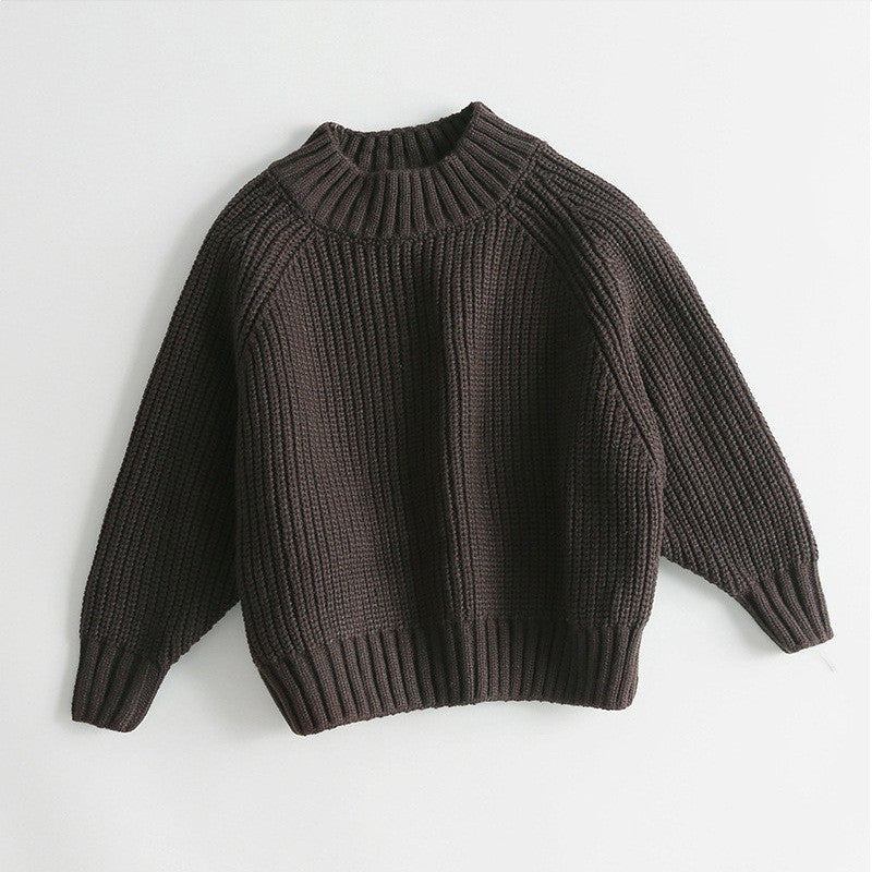 Children's Padded Pullover Sweater Retro Thick Line Half High Neck Sweater For Boys And Girls