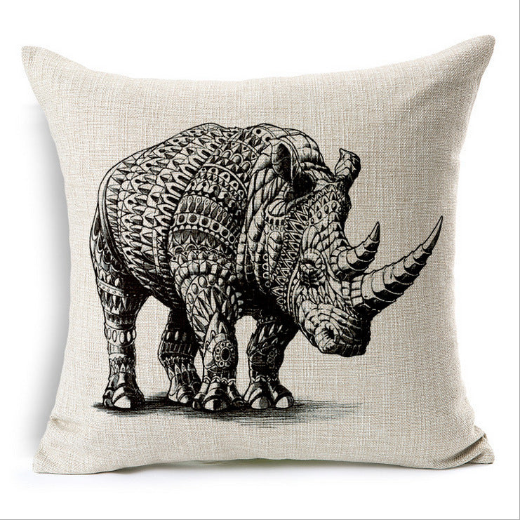 Simple Elephant Cotton Linen Pillowcase Cushion